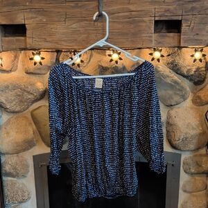 Faded Glory Navy Dot Peasant Blouse Off The Shoulder